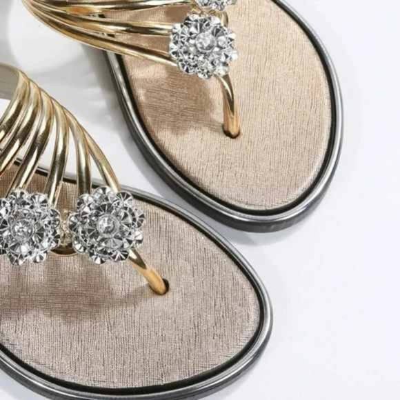 Women Gold Rhinestone Sandals - Picture 5 of 5